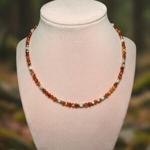 Carnelian Moonstone Necklace 14K Gold Hematite 16” Handmade
